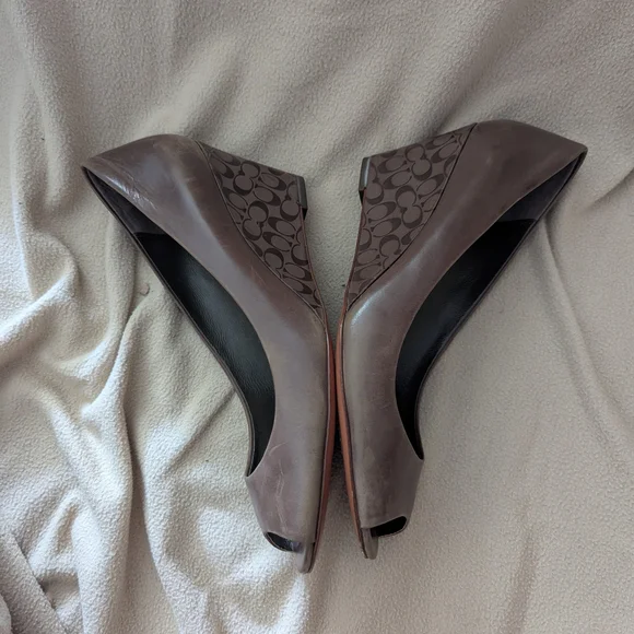 Coach Brown Peep-Toe Wedge Heels - Picture 5 of 6
